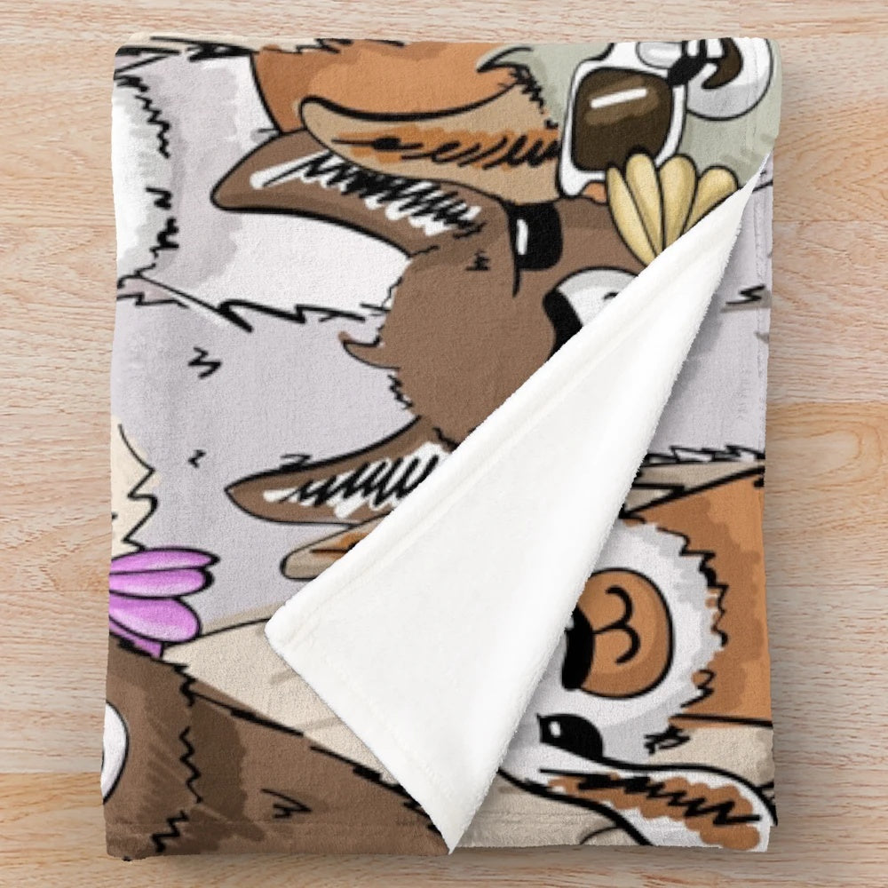 Colorful llama plush blanket with family and friends taking a selfie