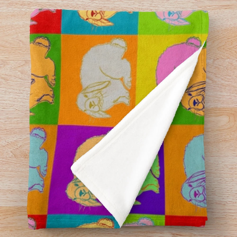 Colorful lop rabbit popart design on plush blanket