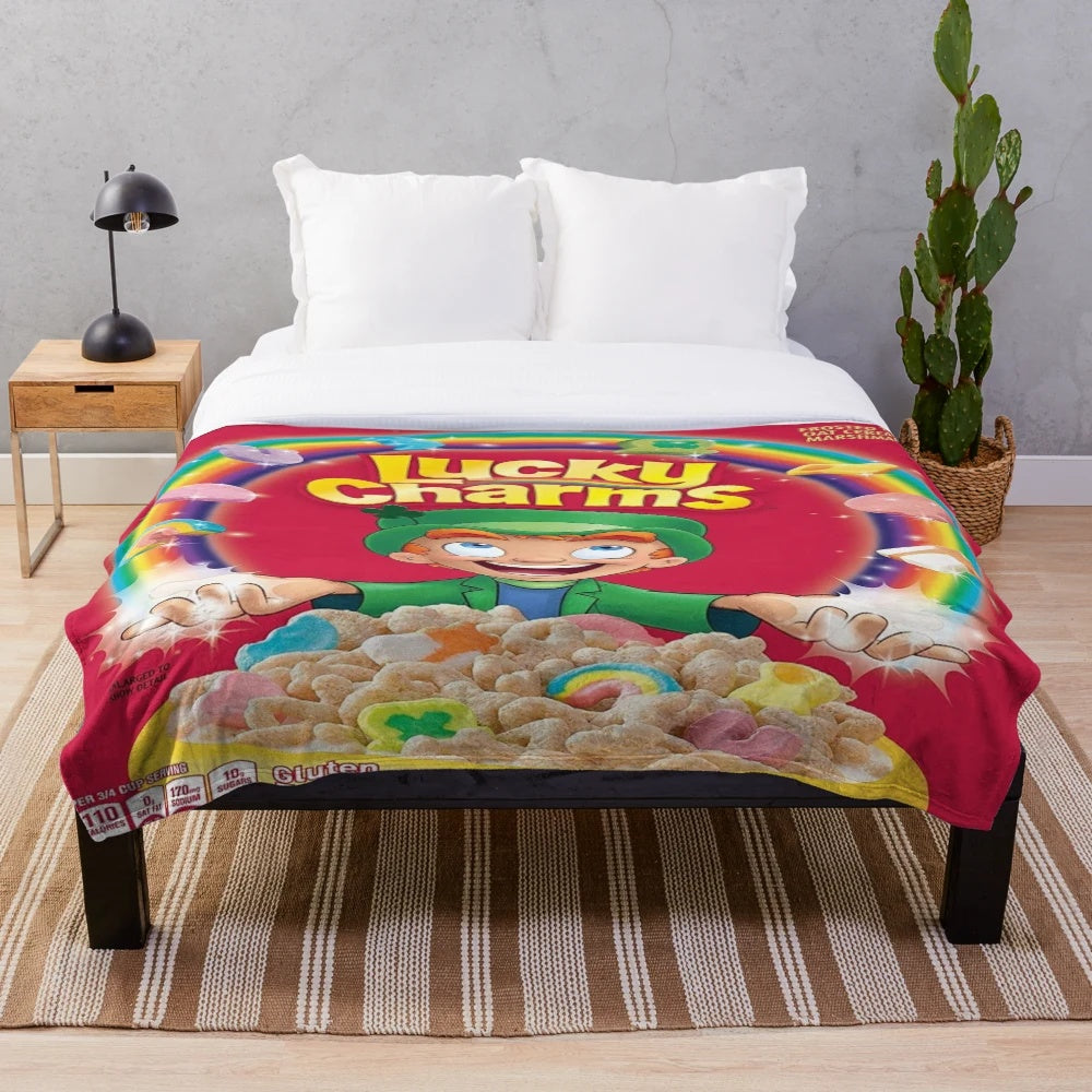 Vibrant Lucky Charms themed plush blanket