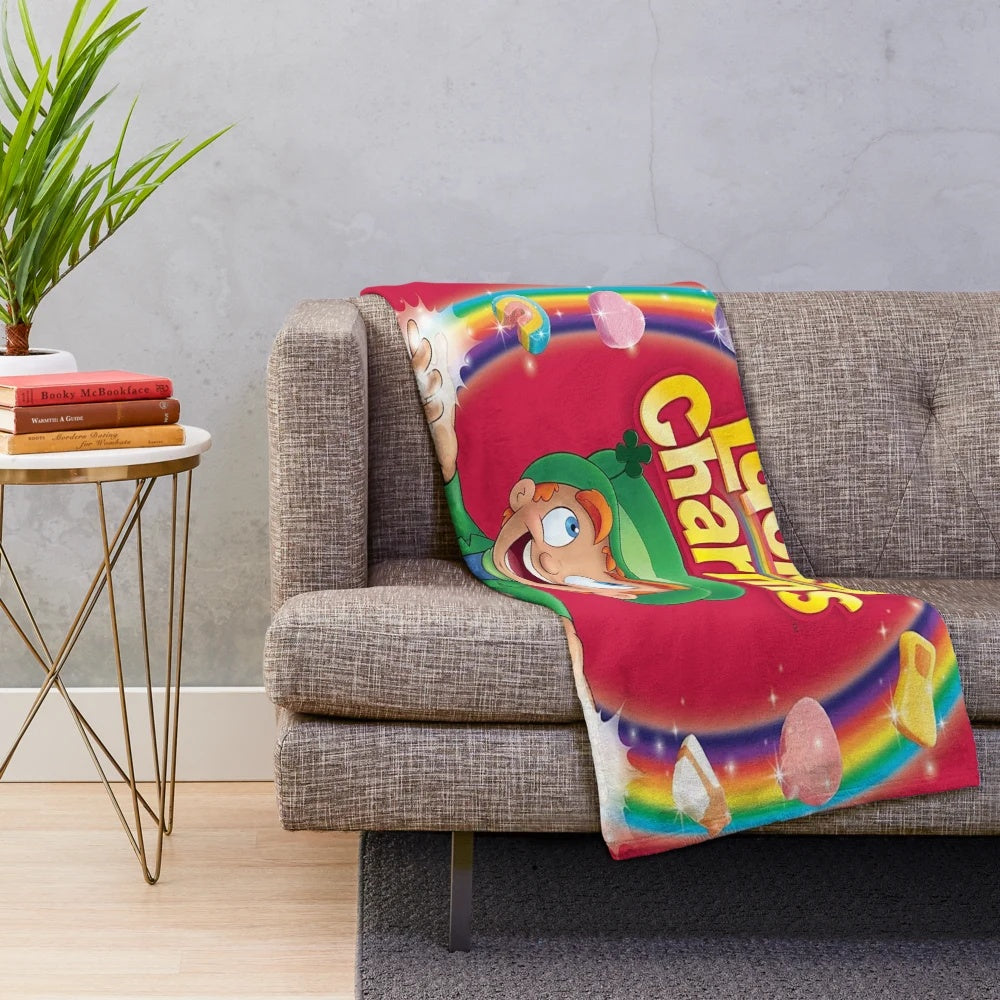 Vibrant Lucky Charms themed plush blanket