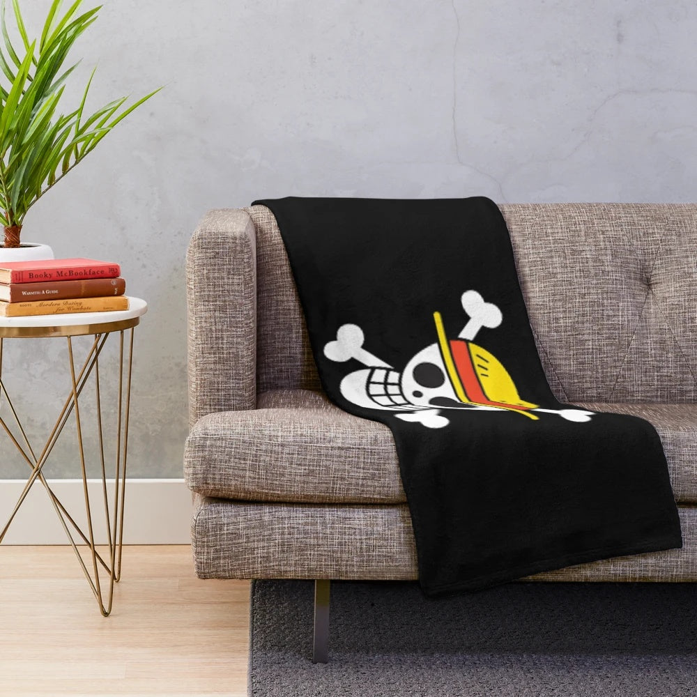 Luffy-inspired plush blanket with vibrant colors and one piece cartoon design
