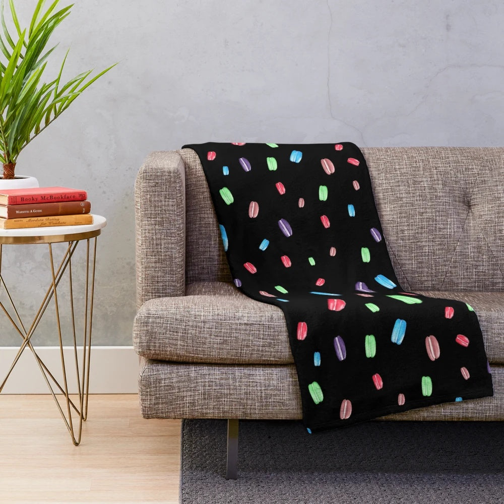 Macarons pattern plush blanket with vibrant colors and soft texture