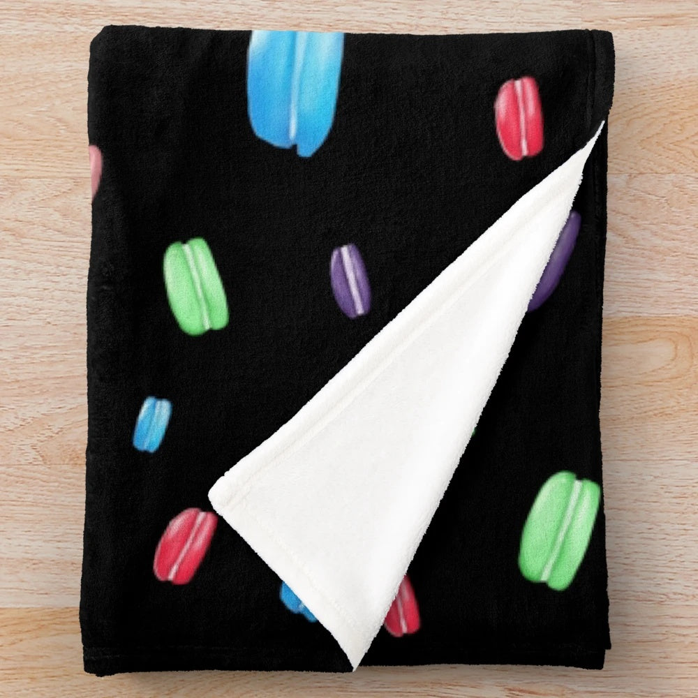 Macarons pattern plush blanket with vibrant colors and soft texture
