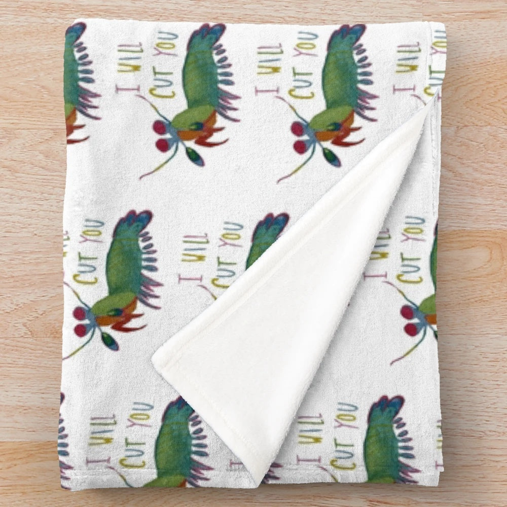 Colorful watercolor-style mantis shrimp plush blanket
