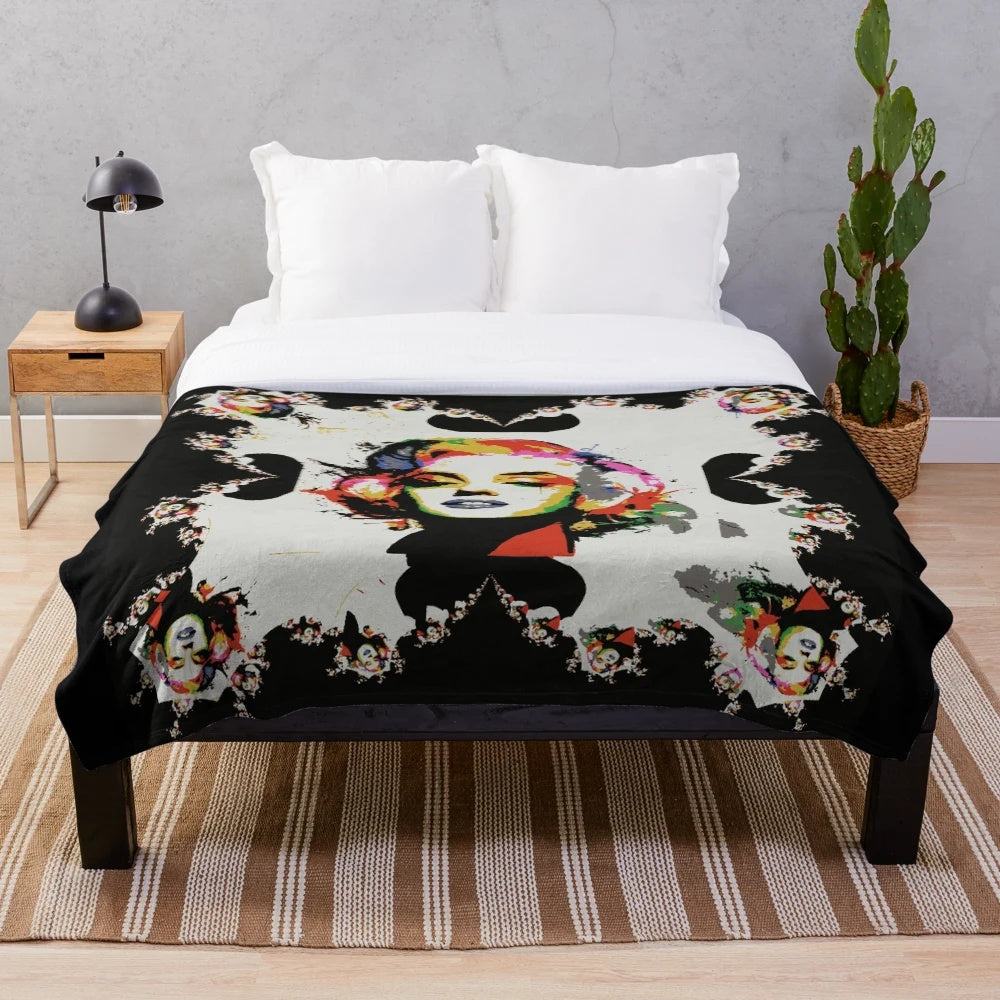 Vibrant Marilyn Monroe pop art fractal design on a plush blanket