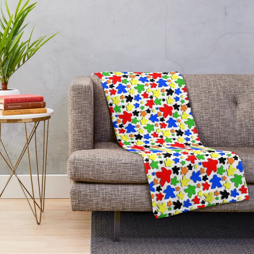 Colorful meeple tabletop gaming plush blanket