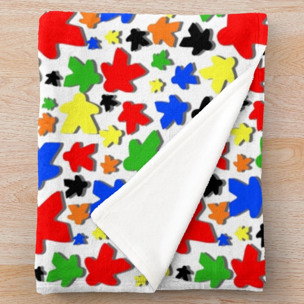 Colorful meeple tabletop gaming plush blanket