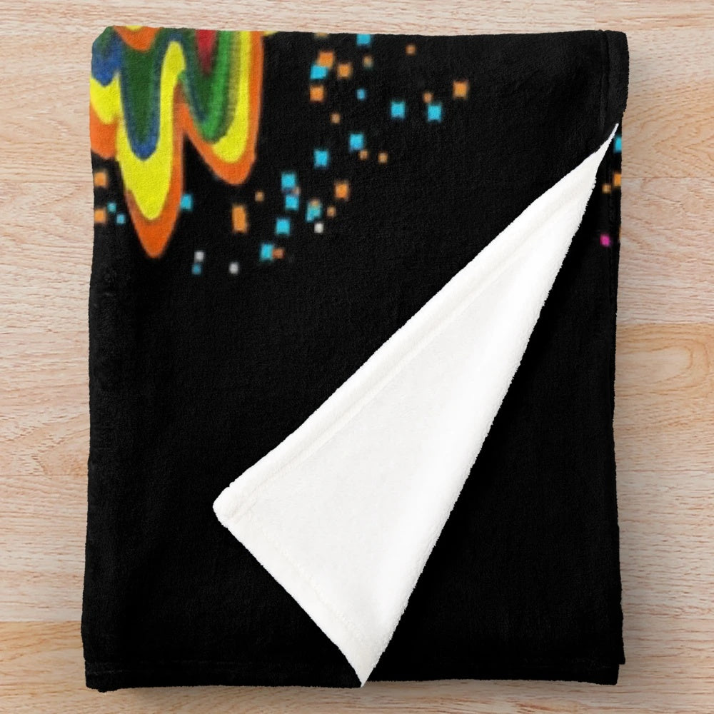 Colorful melting Rubik's cube graphic on a plush blanket