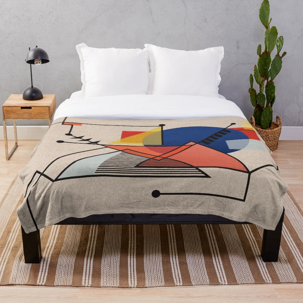 Colorful midcentury modern abstract plush blanket with geometric patterns and bold colors