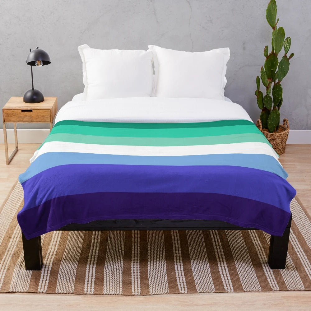 Vibrant MLM gay pride plush blanket with the LGBTQ+ pride flag design