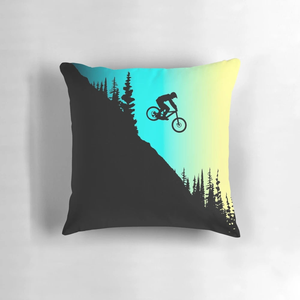 Vibrant mountain bike themed pillow design