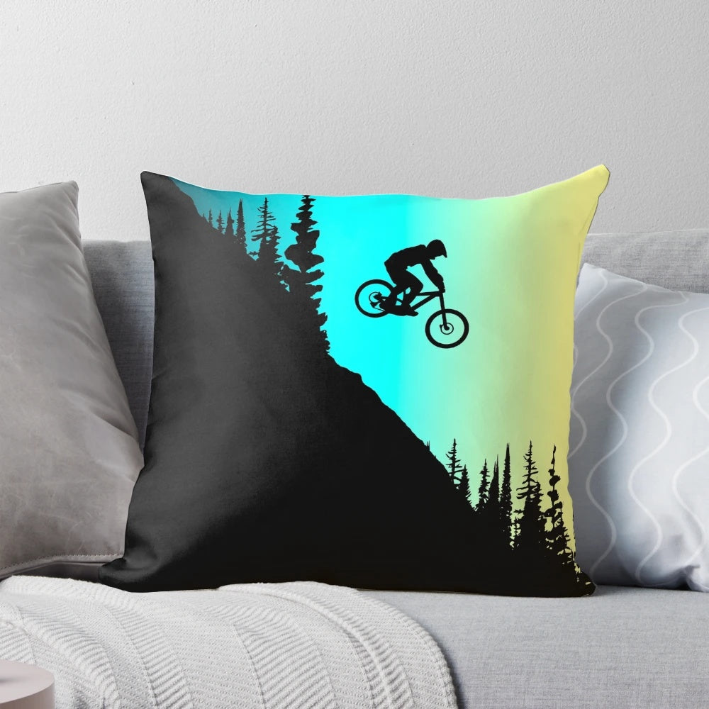 Vibrant mountain bike themed pillow design
