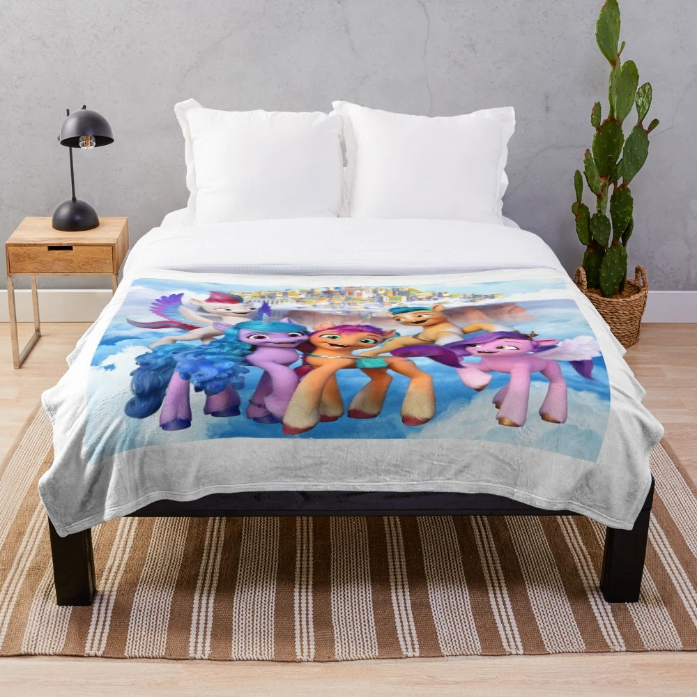 Colorful My Little Pony inspired plush blanket featuring the new generation characters