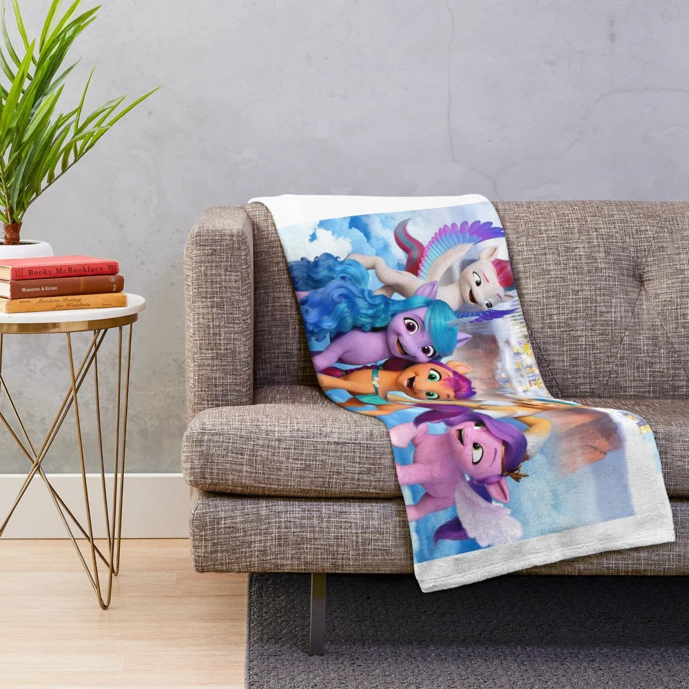 Colorful My Little Pony inspired plush blanket featuring the new generation characters