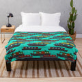 Plush blanket featuring a colorful scene of canal boats and barges on a European waterway