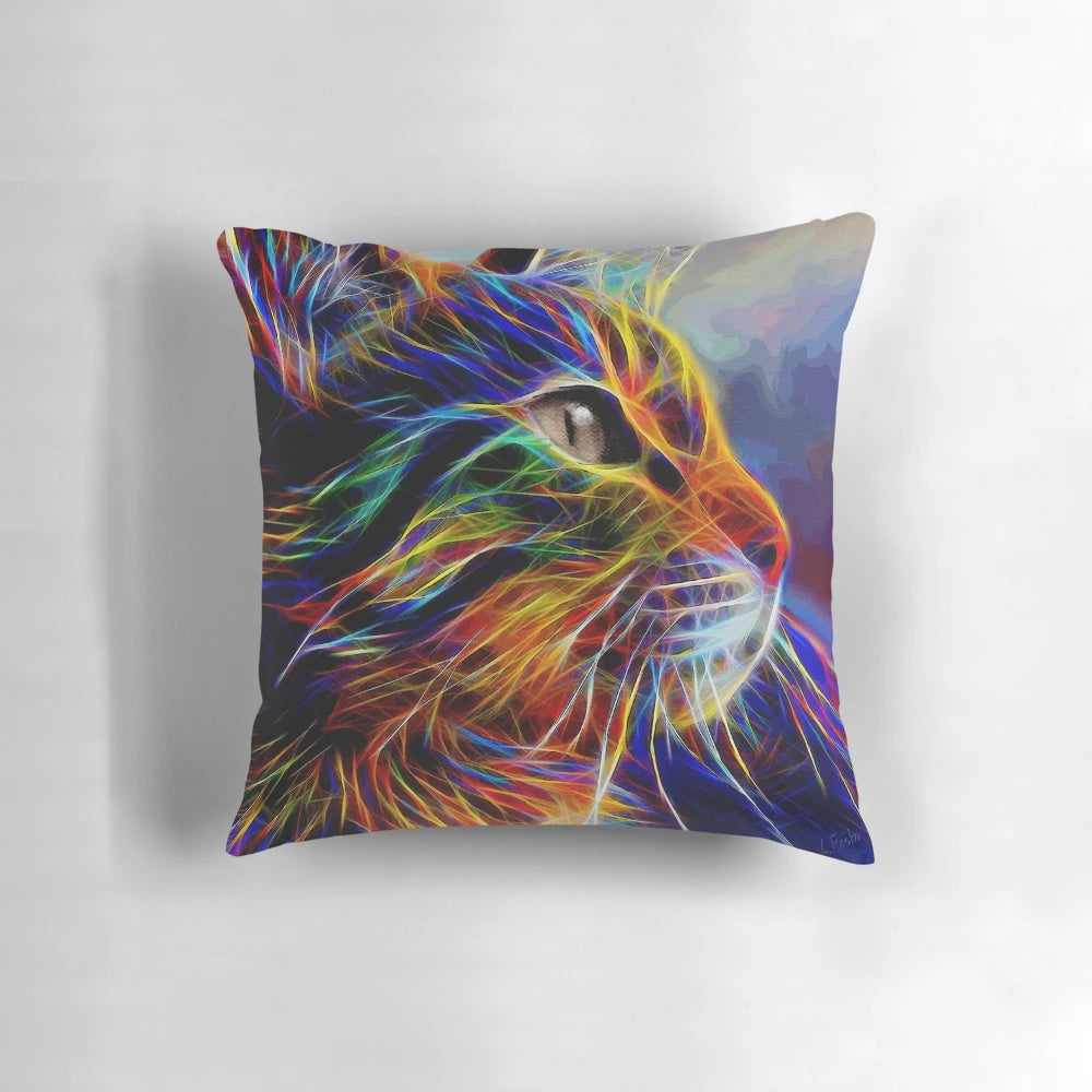 Vibrant neon cat painting by artist Lea Roche, featuring a colorful abstract cat design.