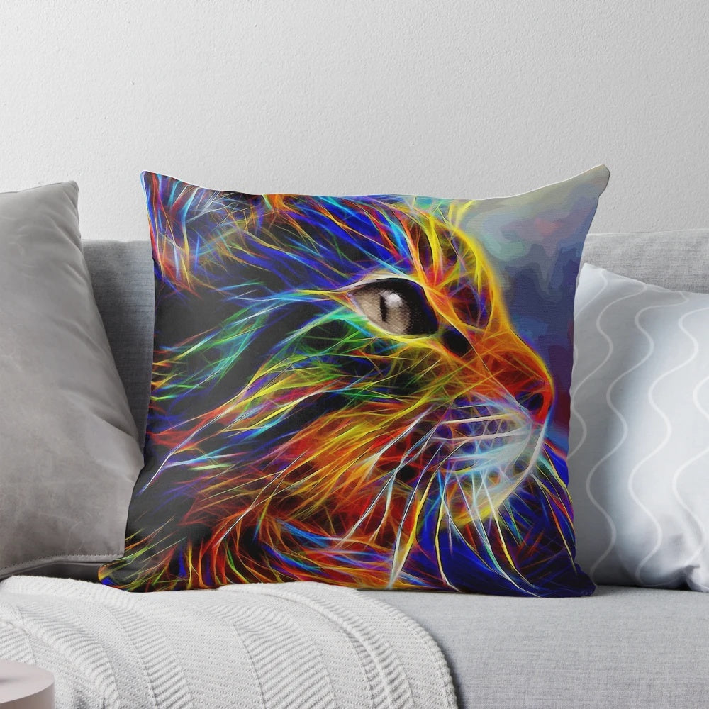 Vibrant neon cat painting by artist Lea Roche, featuring a colorful abstract cat design.