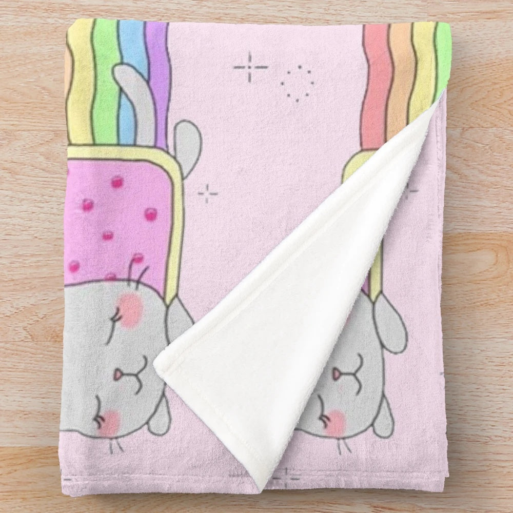 Nyan cat plush blanket with rainbow and space design