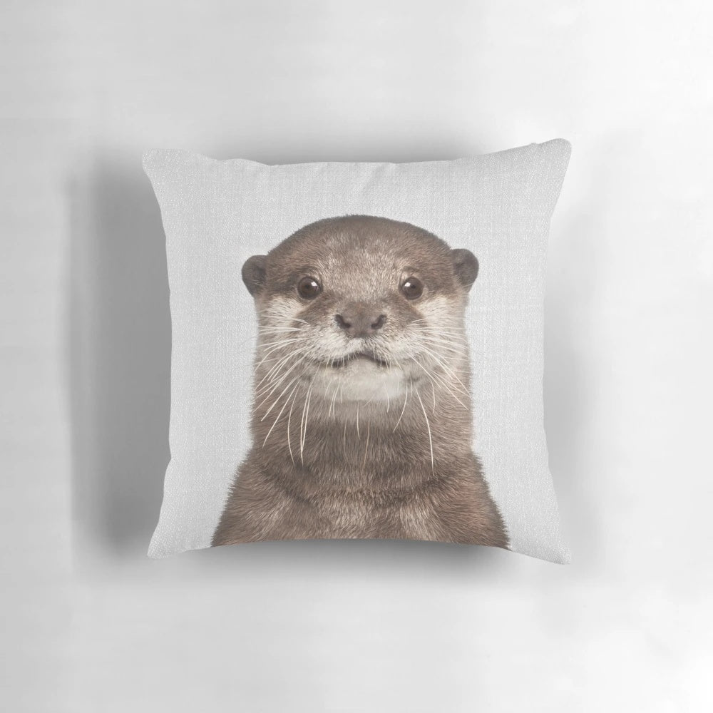 Vibrant otter portrait decorative throw pillow with modern minimalist design