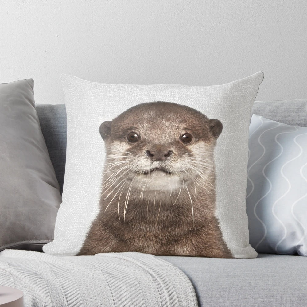 Vibrant otter portrait decorative throw pillow with modern minimalist design