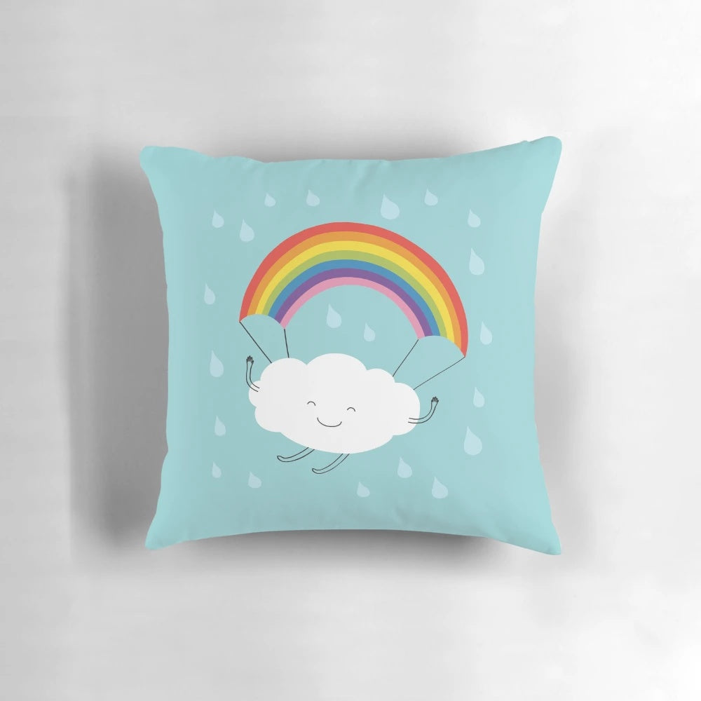 Vibrant rainbow-colored parachute-inspired pillow for kids