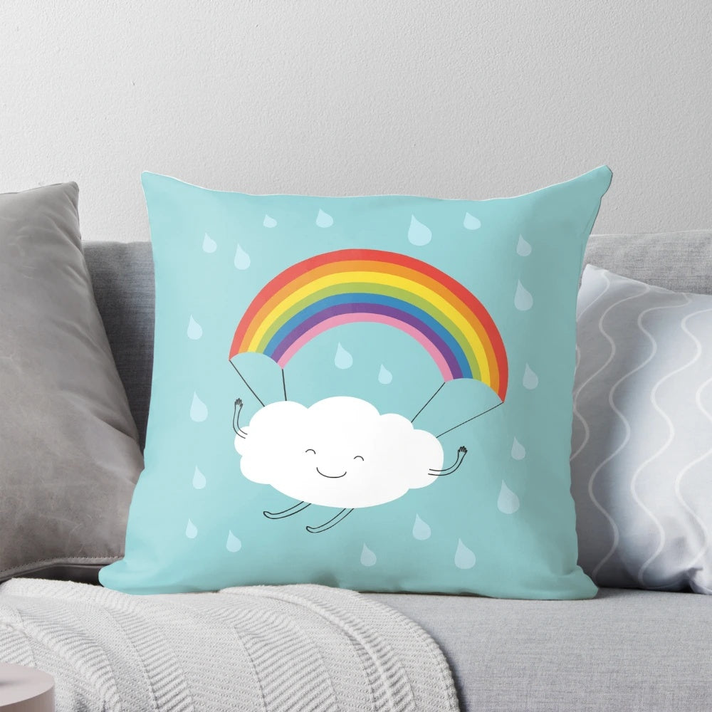 Vibrant rainbow-colored parachute-inspired pillow for kids