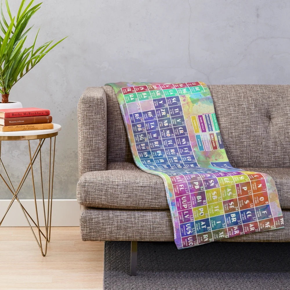 Periodic table of elements 6' plush blanket with watercolor design