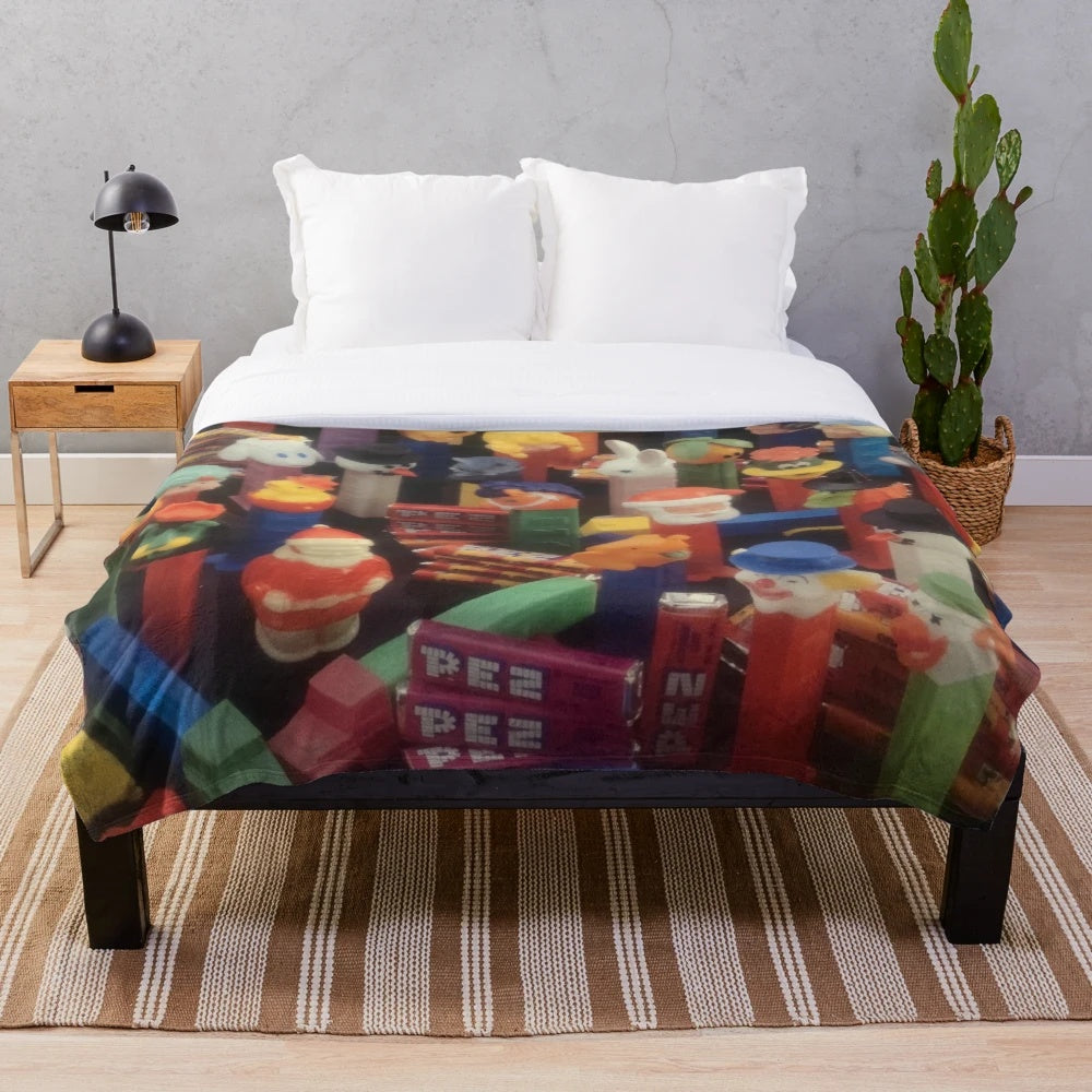 Pez candy inspired colorful plush blanket