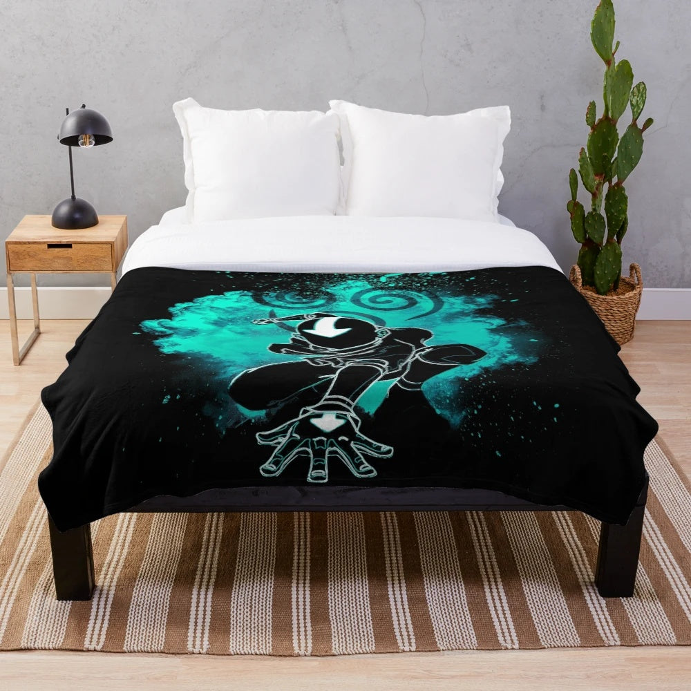 Colorful plush blanket with airbender silhouette design