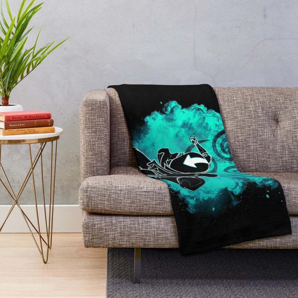 Colorful plush blanket with airbender silhouette design