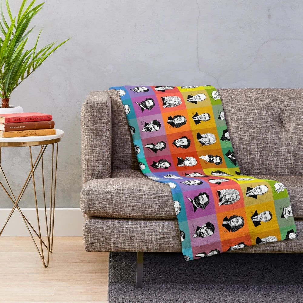 Colorful plush blanket with portraits of famous composers like Mozart, Beethoven, and Brahms