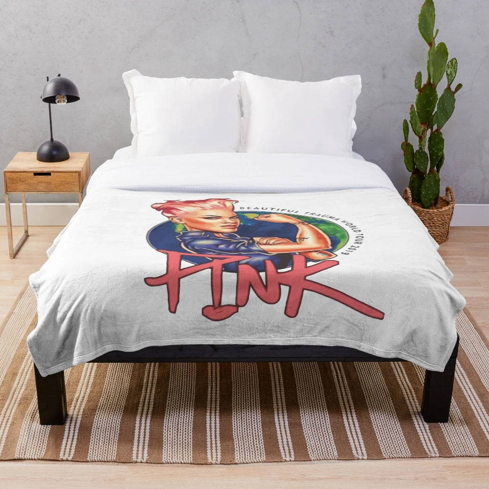 P!nk inspired plush blanket with colorful lettering