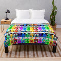 Colorful plush blanket featuring cute cartoon characters
