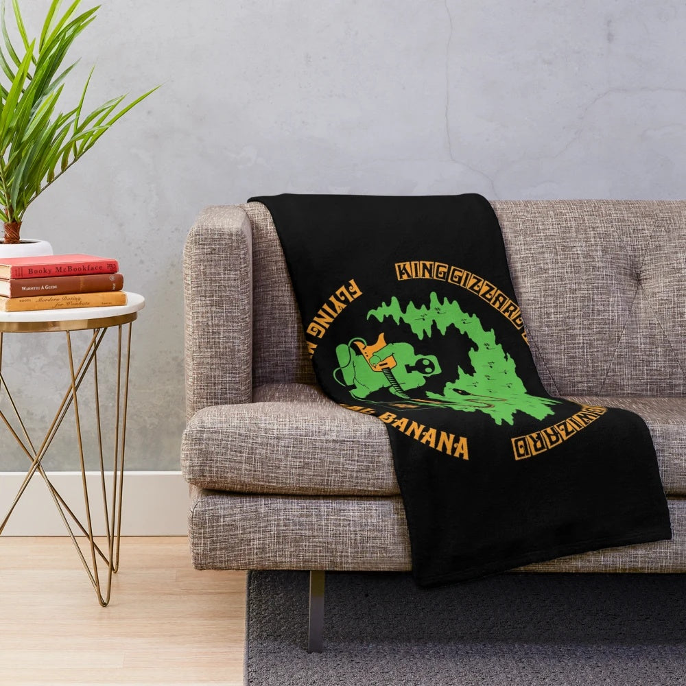 Sketches of Brunswick East band-inspired colorful plush blanket featuring skull and vintage music elements
