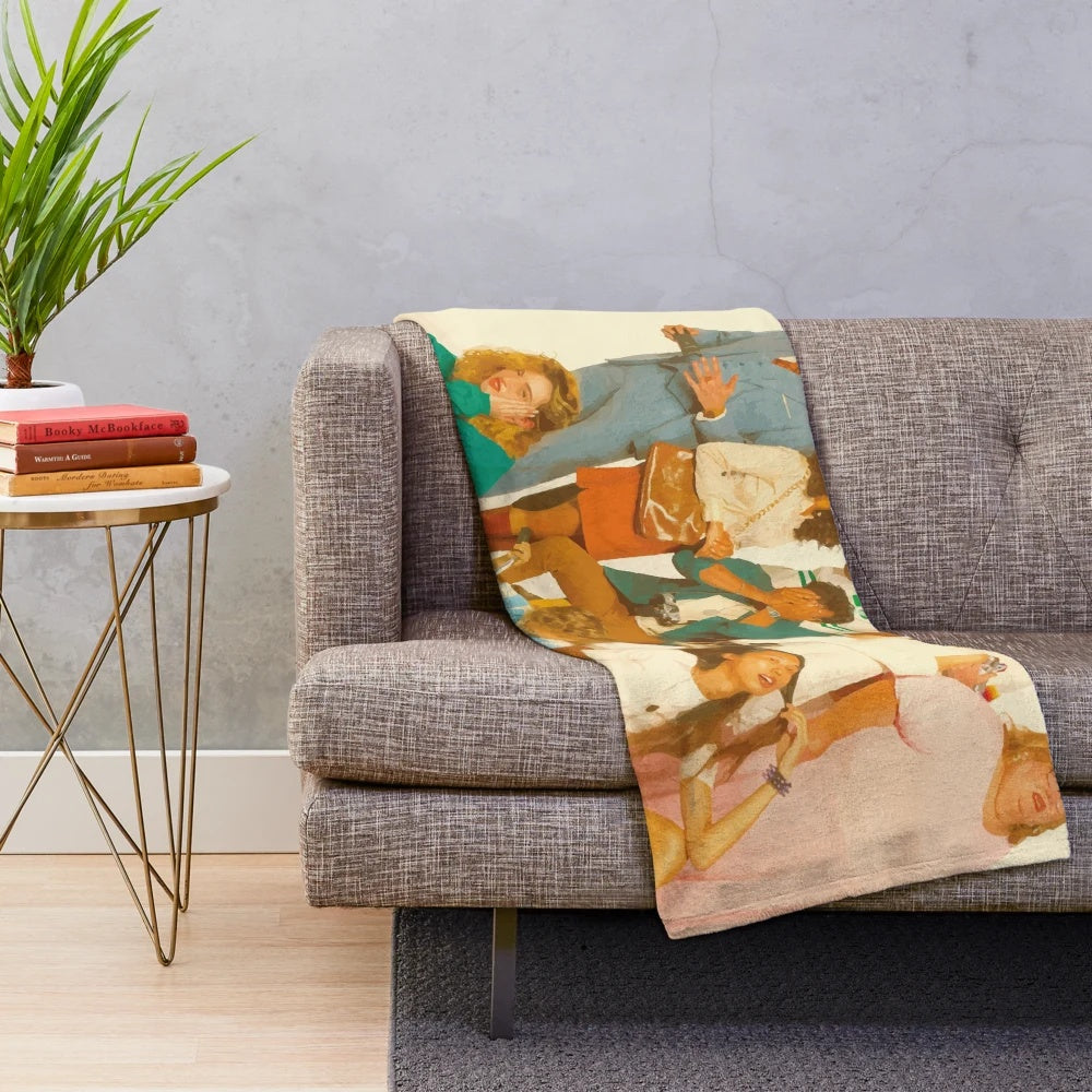 Colorful plush blanket featuring graphics and imagery inspired by the Glass Animals album "How to Be a Human Being