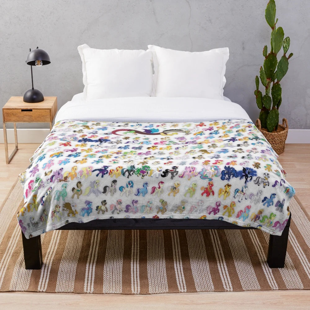 Colorful plush blanket featuring characters from the My Little Pony: Friendship is Magic series