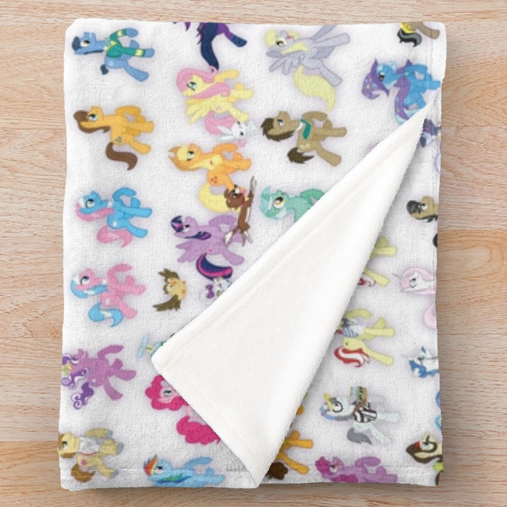 Colorful plush blanket featuring characters from the My Little Pony: Friendship is Magic series
