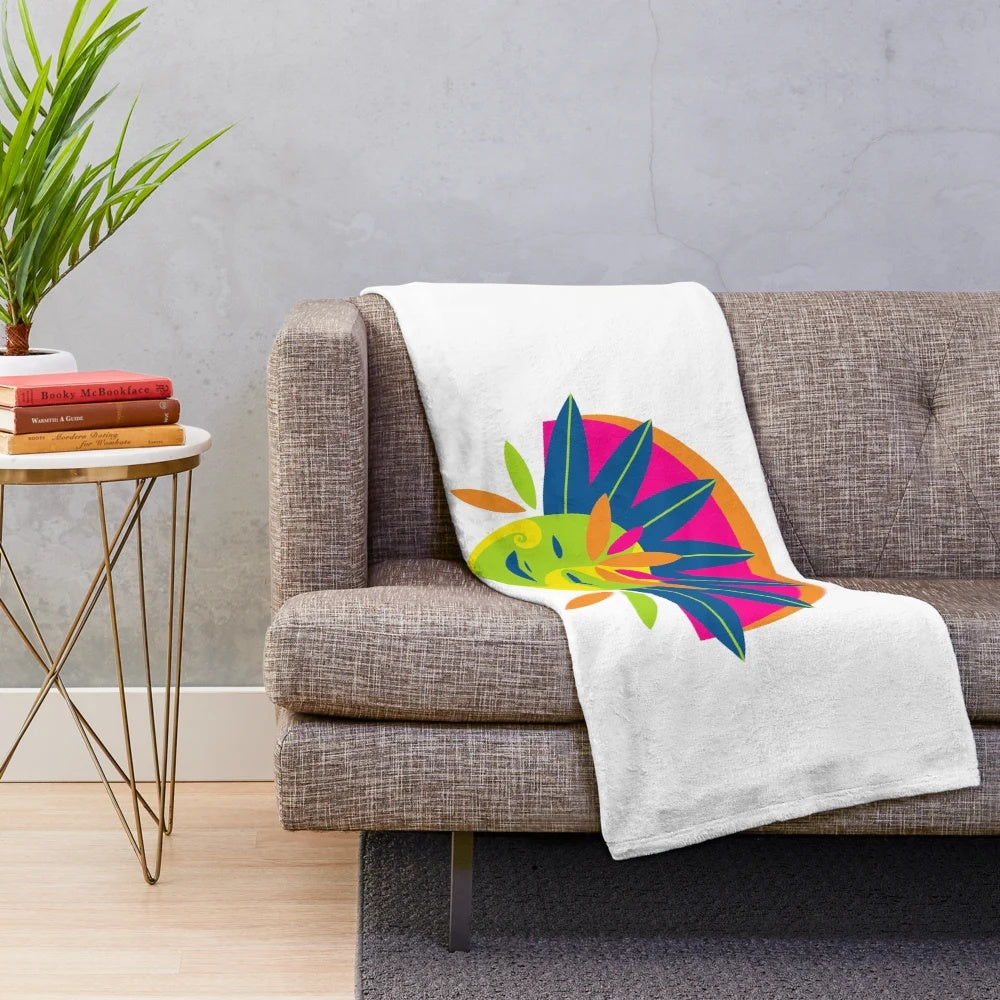 Plush blanket with abstract and colorful festival mask design
