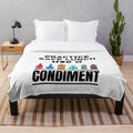 Funny lunch lady plush blanket with condiment pun design