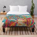 Colorful plush blanket with Poseidon-inspired design featuring a mystical, fantasy-inspired pattern