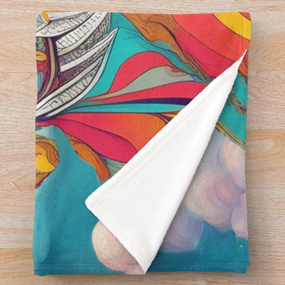 Colorful plush blanket with Poseidon-inspired design featuring a mystical, fantasy-inspired pattern