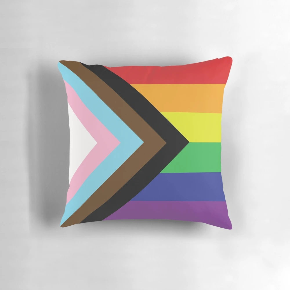 Vibrant rainbow-colored LGBTQ+ pride flag pillow