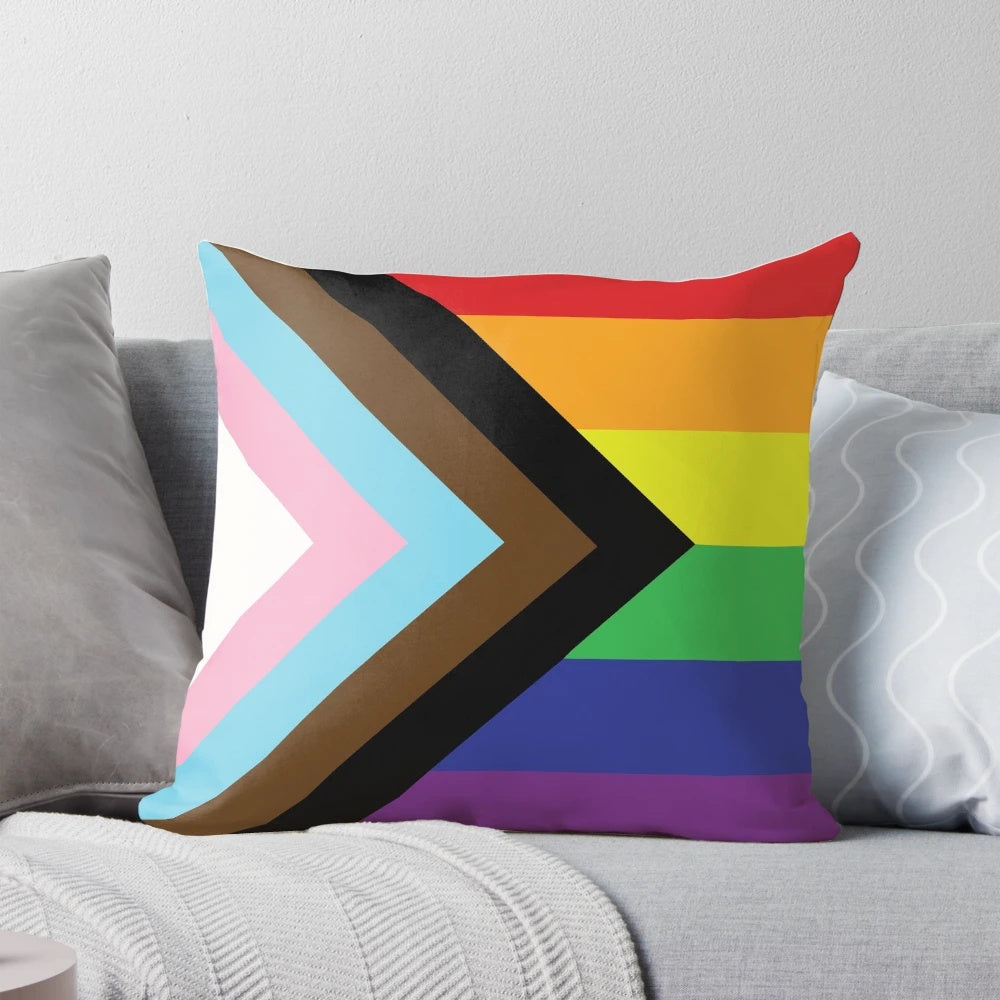 Vibrant rainbow-colored LGBTQ+ pride flag pillow