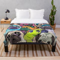 Colorful pug portrait plush blanket