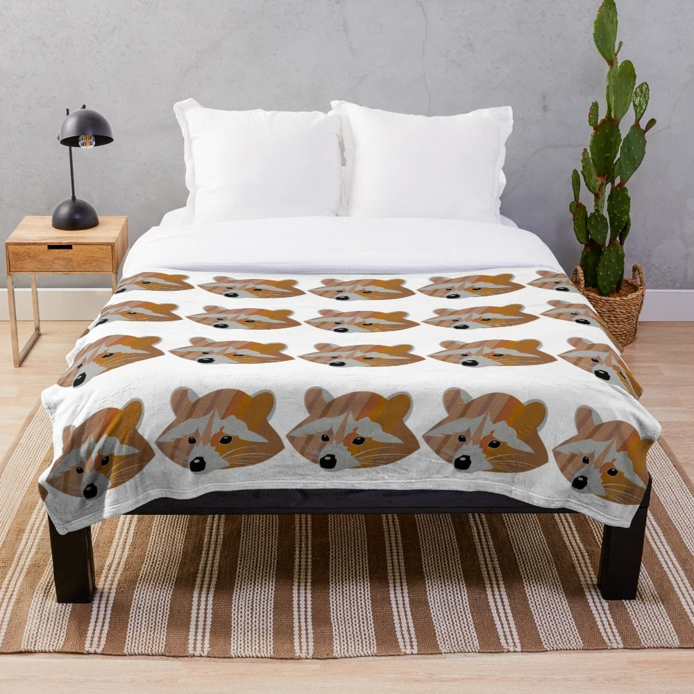 Colorful raccoon plush blanket with legendary animal art design