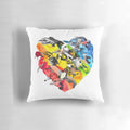 A vibrant, soft pillow featuring a heart-shaped bird design in a rainbow of colors, supporting the ACLU.