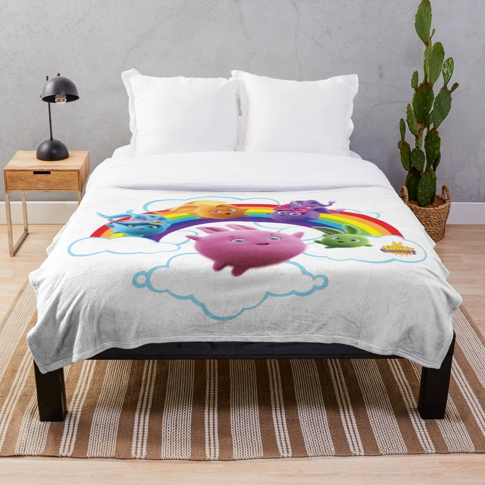Colorful rainbow bunny plush blanket