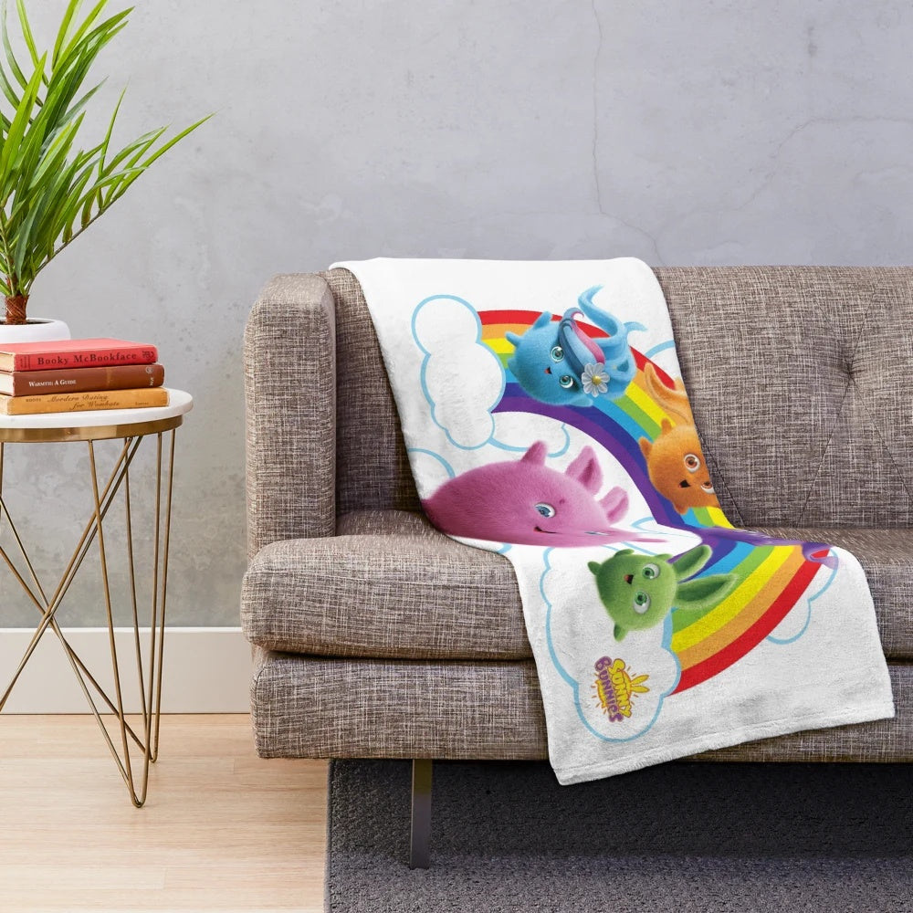 Colorful rainbow bunny plush blanket
