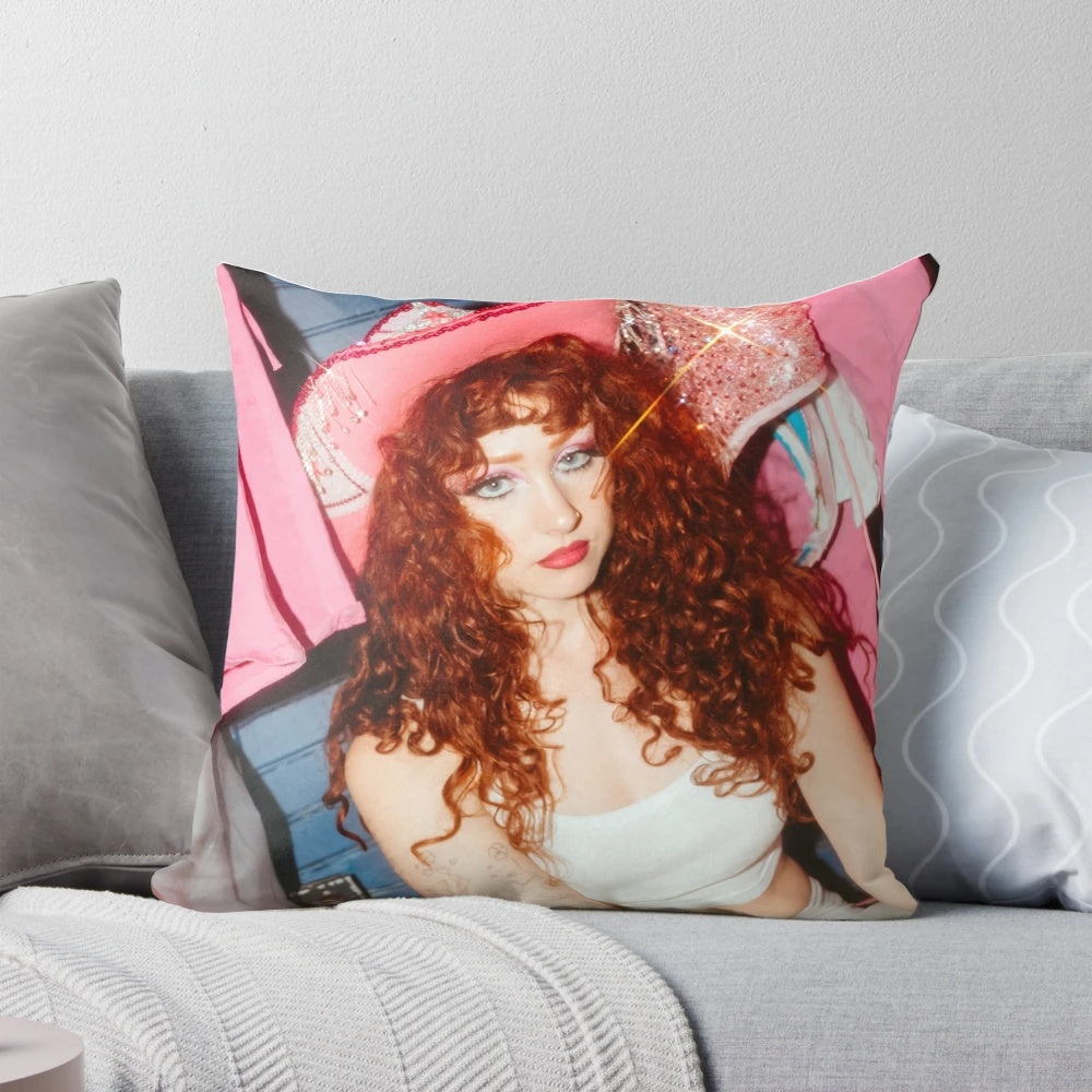 Vibrant rainbow-themed pillow with pop music artist Chappell Roan