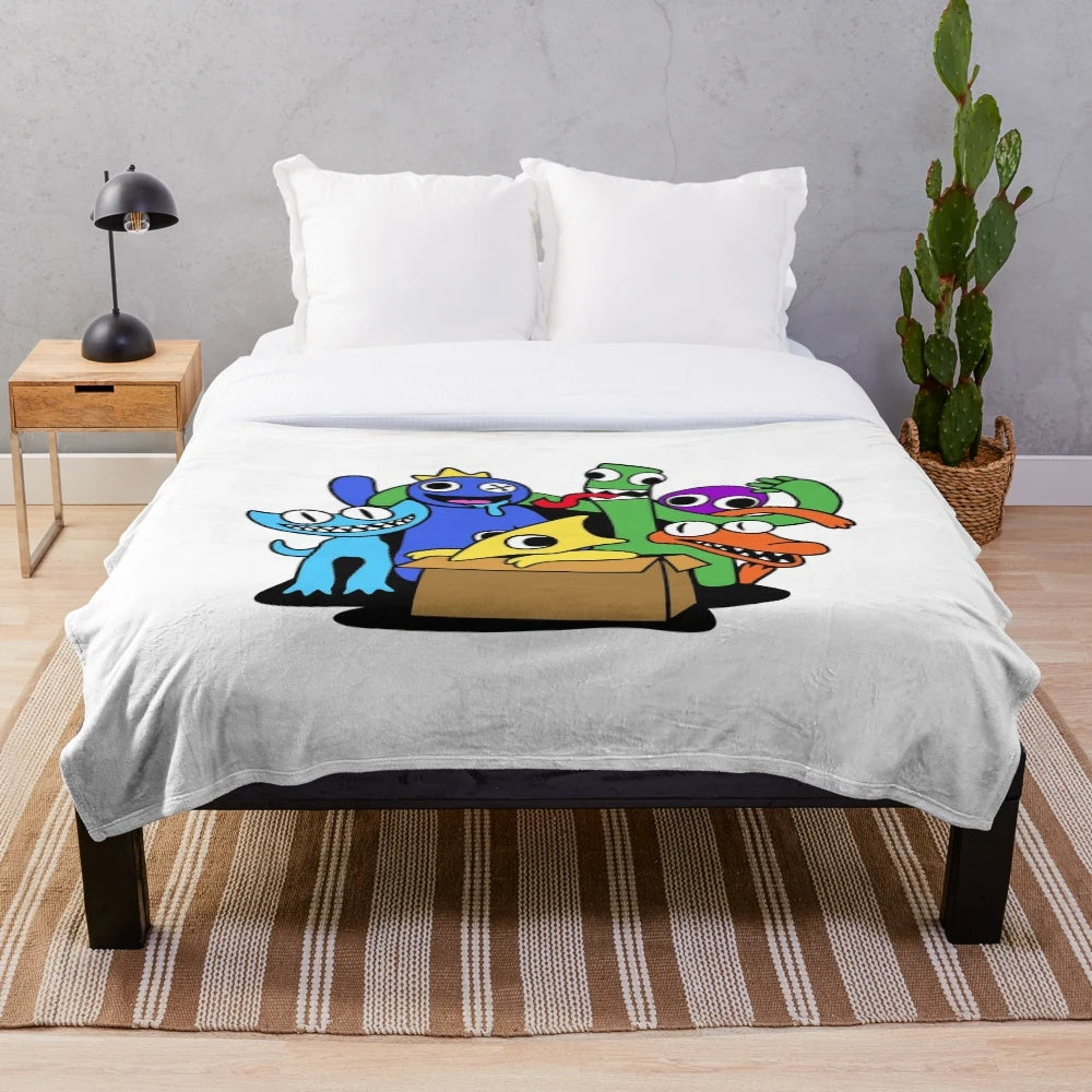 Colorful plush blanket featuring characters from the popular Roblox game Rainbow Friends